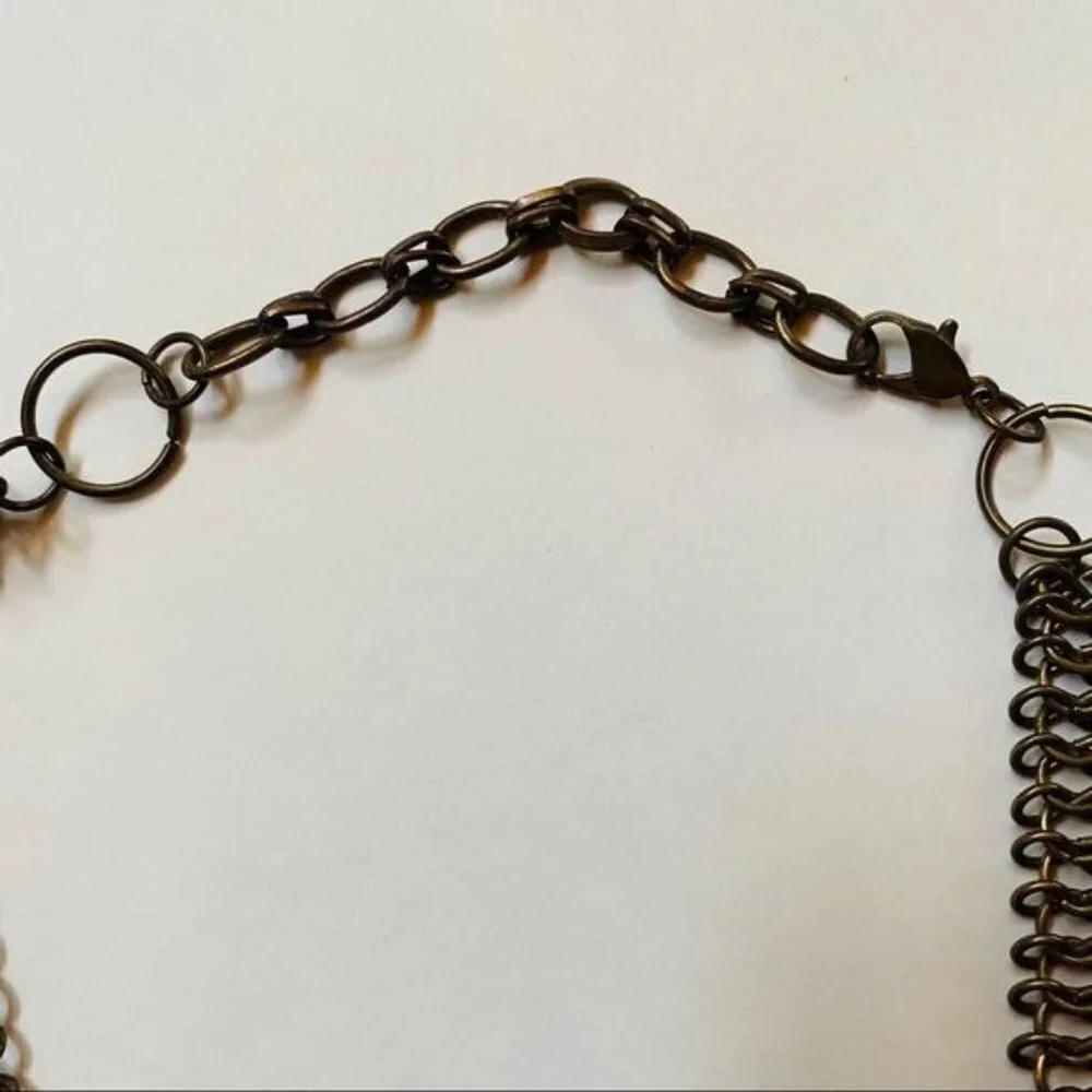 Vintage Brass Necklace Gypsy Costume Adjustable Jewelry Chain Mail Necklace - Picture 7 of 12